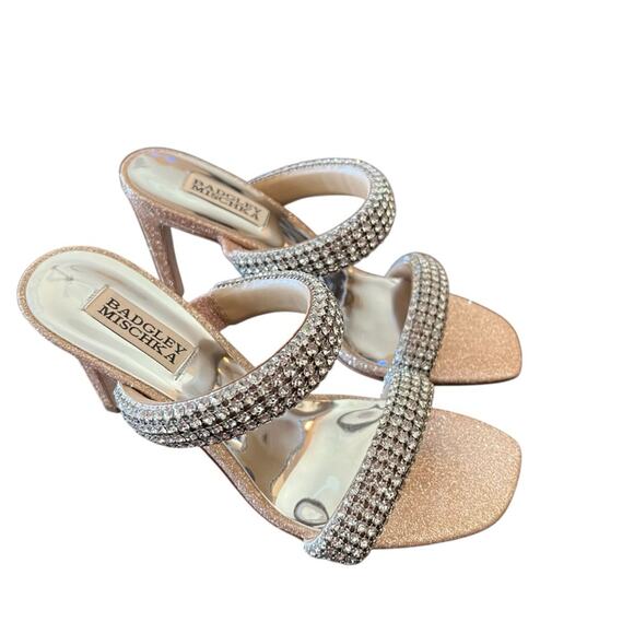 Badgley Mischka Sade Jeweled Double-Band Stiletto Heels Blush Gold NEW Size 7.5 - Picture 2 of 12